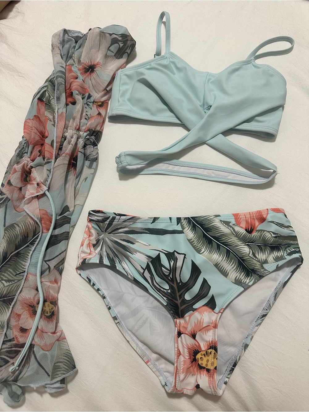 Girls Tropical Light Blue Wrap Bikini Set